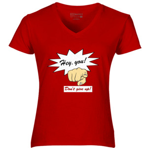 Kaos Kaos Red Mango Hey You Cewek V-Neck Merah