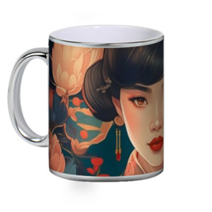 Mug Silver Elegant Girl in Flower Garden - Mug Keren Elegan