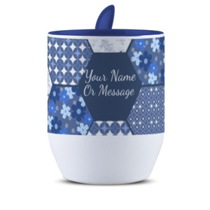 Mug Sendok Sendok Premium Custom Nama Motif Perca Biru