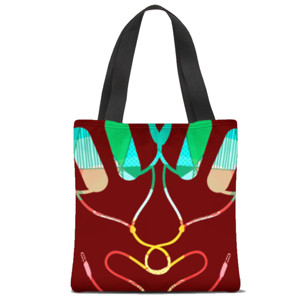 Tas Tote Fullprint  Love Maroon