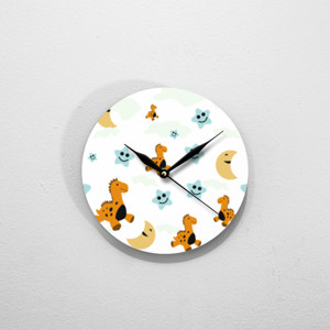 Jam Dinding pola dinosaurus, bulan, dan bintang