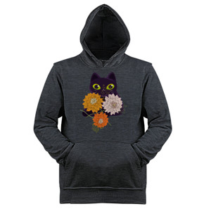 Jaket Hoodie Black cat with flowers