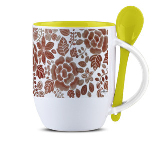 Mug Sendok Kuning Marroni Dasar Putih