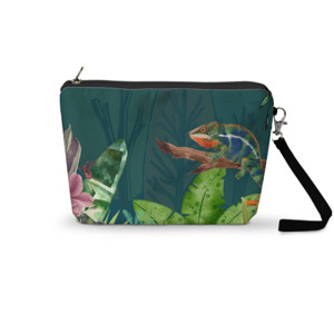 Pouch Trapesium Beige and Green Aesthetic Floral