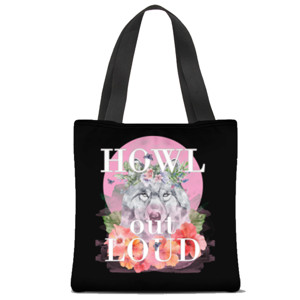 Tas Tote Fullprint Howl Out Loud, Wolf on moon (2 warna)