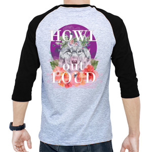 Kaos Raglan Howl Out Loud, Wolf on purple moon