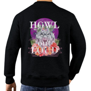 Jaket Sweater Howl Out Loud, Wolf on purple moon