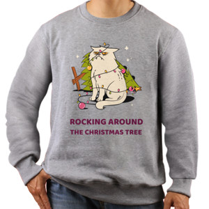 Jaket Sweater Cat Christmas Tree - Kaos Natal Lucu