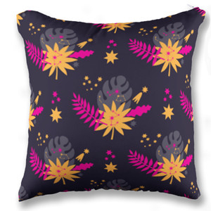 Bantal Tropical Leaves in Fuchsia & Gold