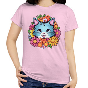 Kaos Kaos Wanita Elegan dengan Desain Kucing dan Bunga
