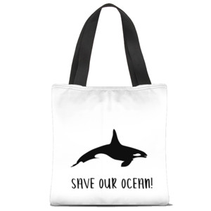 Tas Tote Fullprint Save our Ocean Orca & Manta (2 Sisi)