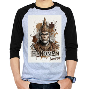 Kaos Raglan Kaos Hanoman Long Sleeve Black Tee