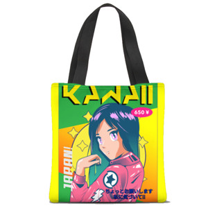 Tas Tote Fullprint Tas Tote Desain Doodle Kawaii - Anime Jepang Lucu