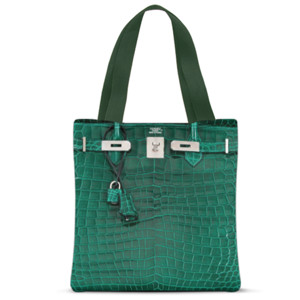 Tas Tote Fullprint Hermes Emerald Green Silver Buckle