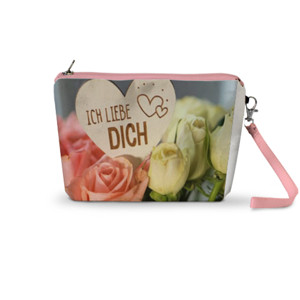 Pouch Trapesium DOMPET WANITA TRAPESIUM TULISAN ICH LIEBEDICH PINK