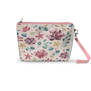 Pouch Trapesium Pink Flower Watercolor