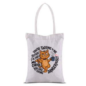 Tas Tote Tote Bag Kanvas Kucing Lucu Coffee Danger