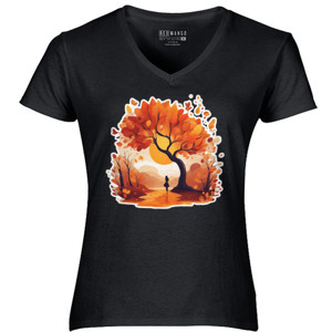 Kaos Autumn V Wanita Siluet Musim Gugur