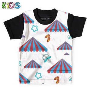 Kaos Anak Full-Print pola tenda dengan sepatu bayi dan dot