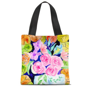 Tas Tote Fullprint floral and leaf watercolor