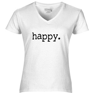 Kaos Kaos happy. wanita V-Neck